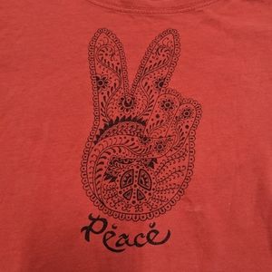 Lucky Brand Peace Victory Hand Red Tee Shirt
